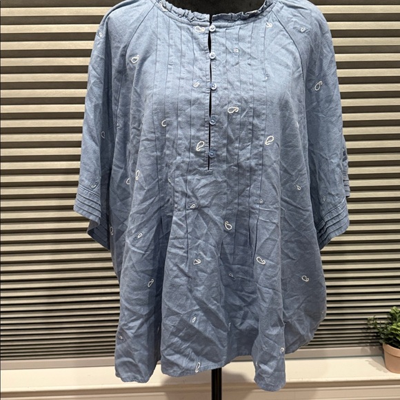 a.n.a Tops - a.n.a Light Blue Embroidered Button-Front Women’s Blouse